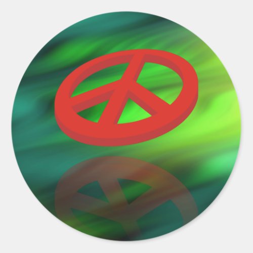 Peace 3D  reflexion  green waves Classic Round Sticker