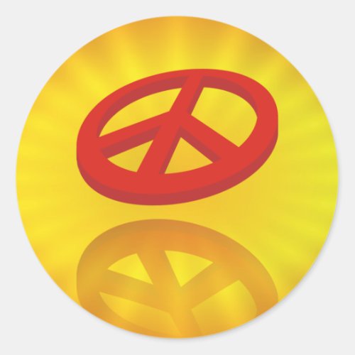 Peace 3D  reflexion  yellow radial Classic Round Sticker