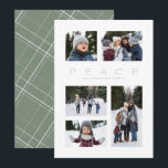 Peace 5 photo collage simple green Christmas Holiday Card<br><div class="desc">This holiday photo card features a message of peace along with a modern minimal layout. The airy design has 5 photo spots and room for custom design. Perfect for a family Christmas card, this design also has a soft sage green color scheme and a matching backer with a simple holiday...</div>