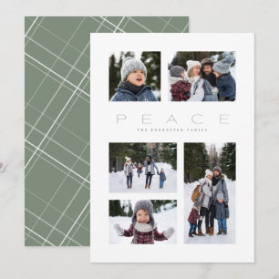 Peace 5 photo collage simple green Christmas Holiday Card