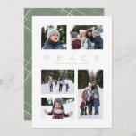 Peace 5 photo collage simple green Christmas Holiday Card<br><div class="desc">This holiday photo card features a message of peace along with a modern minimal layout. The airy design has 5 photo spots and room for custom design. Perfect for a family Christmas card, this design also has a soft sage green color scheme and a matching backer with a simple holiday...</div>