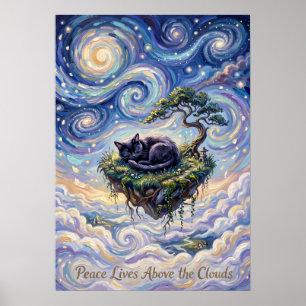 Peace Above the Clouds Floating Island Cat Poster