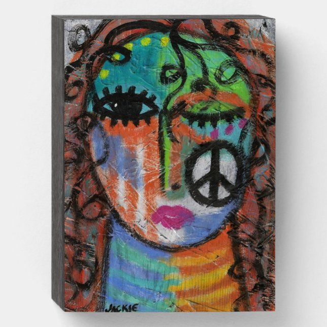 Peace Abstract Acrylic Painting on OSB Wooden Box Sign (Front Vertical)