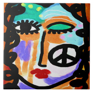 Peace Abstract Digital Painting Ceramic Tile