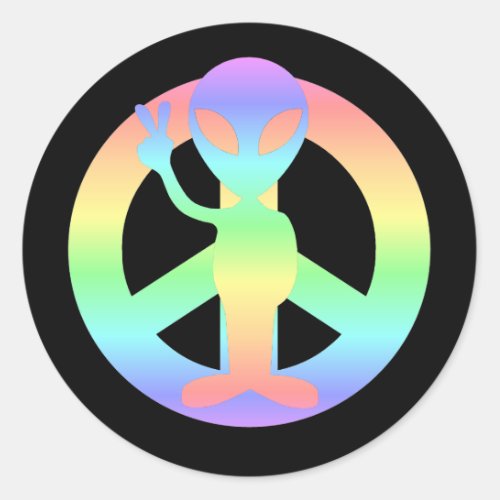 peace alien classic round sticker