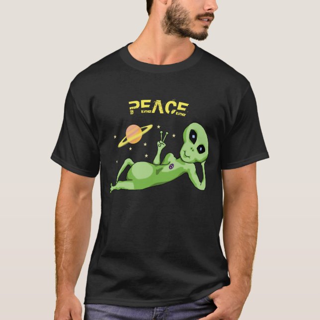 Peace Alien Men's Basic Dark T-Shirt (Front)