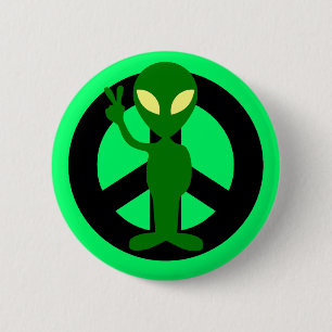 peace alien pinback button