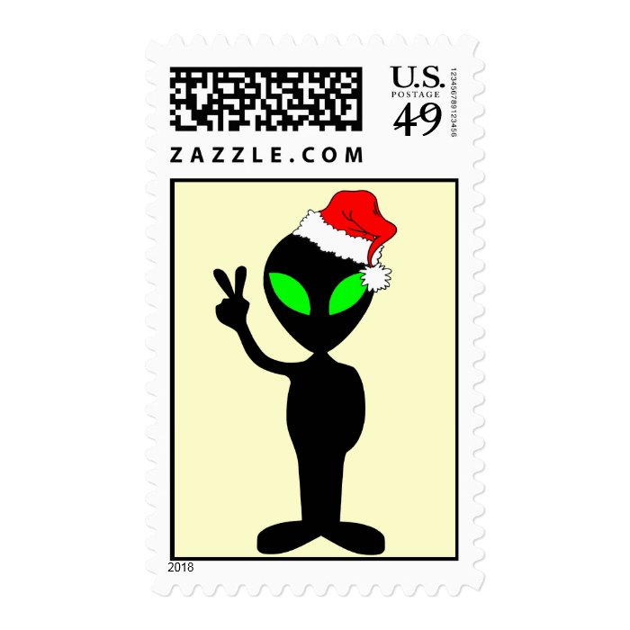 peace alien santa stamp