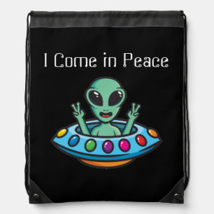 Peace Alien UFO Drawstring Backpack