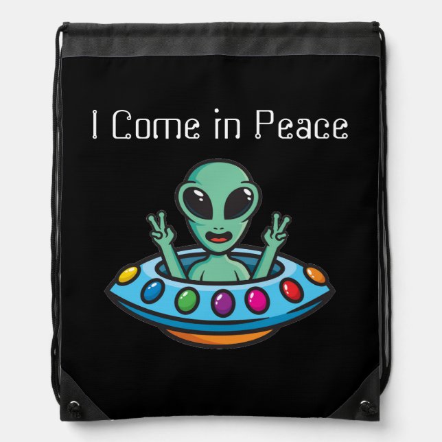 Peace Alien UFO Drawstring Backpack (Front)