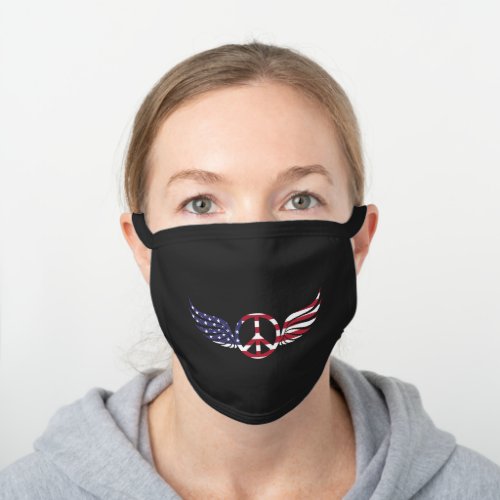 Peace American Flag Eagle Black Cotton Face Mask