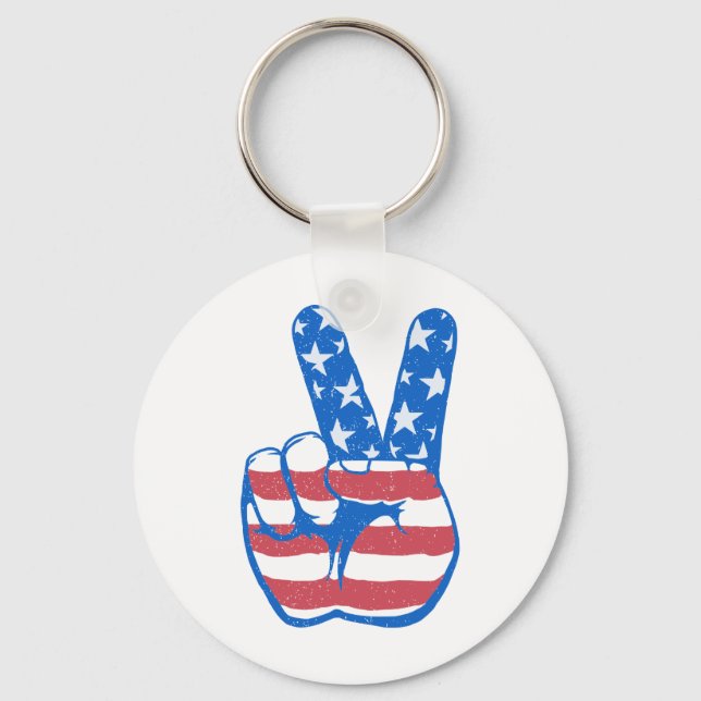 Peace American Flag Pattern Keychain (Front)