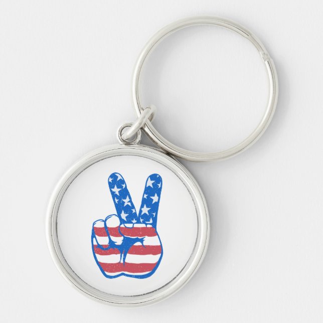 Peace American Flag Pattern Keychain (Front)