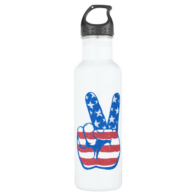 Peace American Flag Pattern Stainless Steel Water Bottle (Front)