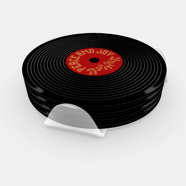 Peace an joy vinyl record design coaster set (Set)
