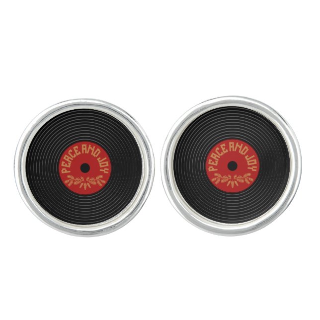 Peace an joy vinyl record design cufflinks (Front)