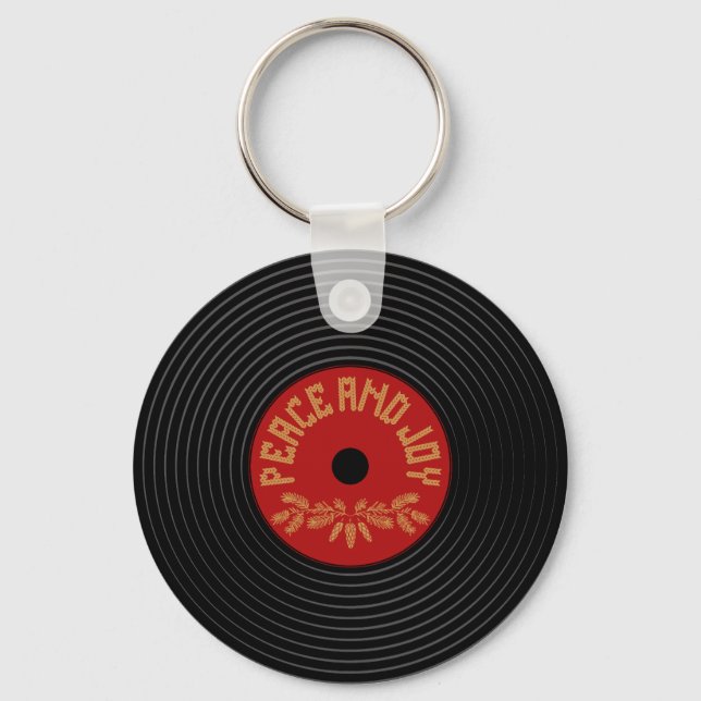Peace an joy vinyl record design keychain (Front)