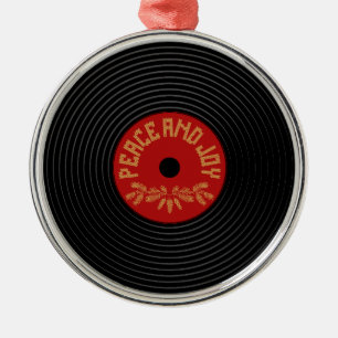 Peace an joy vinyl record design metal ornament