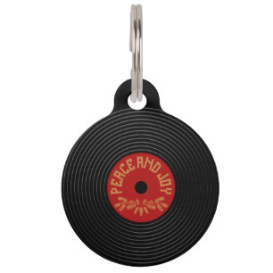 Peace an joy vinyl record design pet ID tag