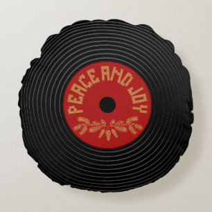 Peace an joy vinyl record design round pillow