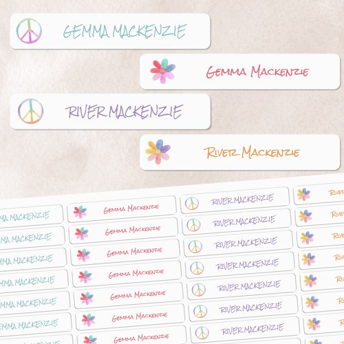 Peace and Flowers Boho Hippie Waterproof Name Labels