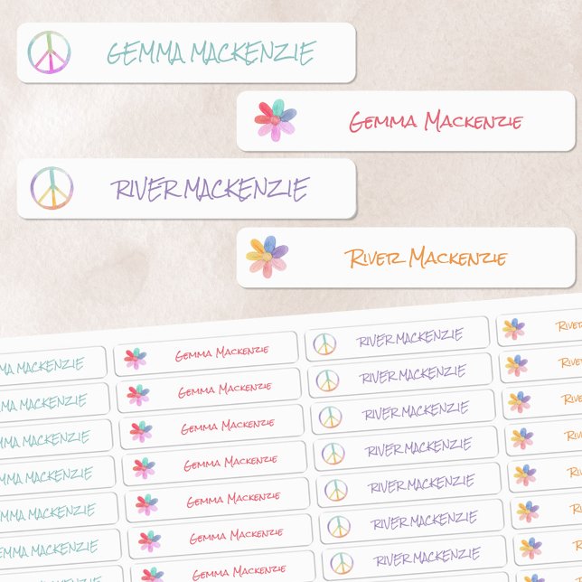 Peace and Flowers Boho Hippie Waterproof Name Labels (Creator Uploaded)