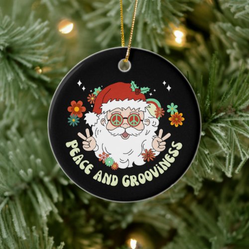 Peace and Grooviness Hippie Santa Christmas Ceramic Ornament