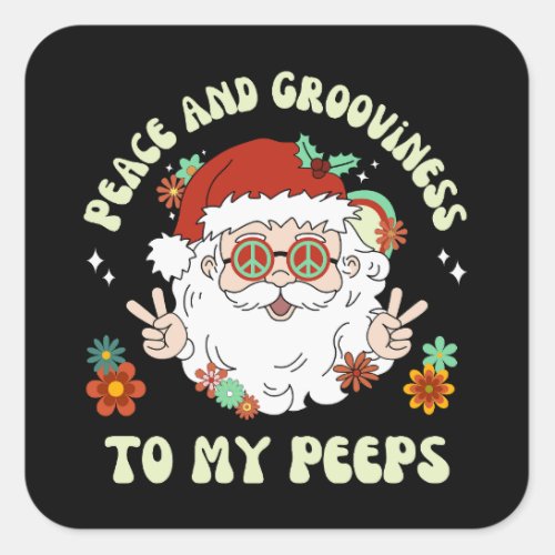 Peace And Grooviness Peeps Hippie Santa Christmas Square Sticker