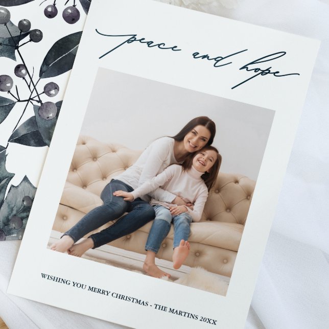 Peace and Hope Blue Botanical Rustic Holiday Invitation (Creator Uploaded)