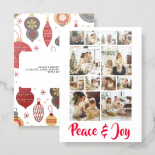 Peace and Joy 12 Photo Christmas Personalized Letterpress Photo Cards