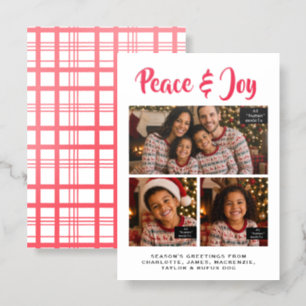 Peace and Joy 3 Photo Christmas Personalized Letterpress Photo Cards