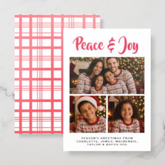 Peace and Joy 3 Photo Christmas Personalized Letterpress Photo Cards