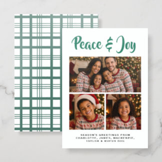 Peace and Joy 3 Photo Christmas Personalized Letterpress Photo Cards