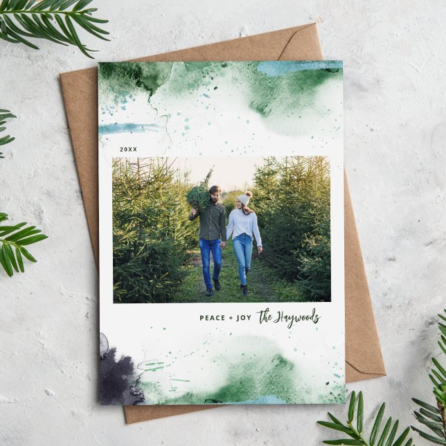 Peace and Joy Abstract Watercolor Photo Holiday Card (Creator Uploaded)
