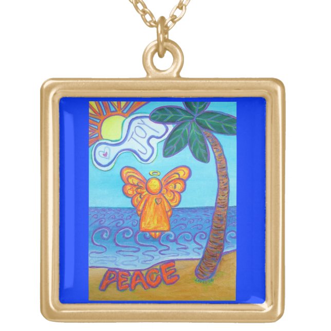Peace and Joy Beach Guardian Angel Art Necklace (Front)