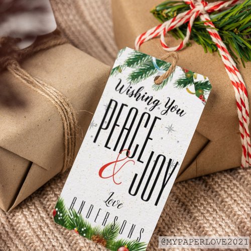 Peace And Joy Black White Red Berries Christmas Gi Gift Tags