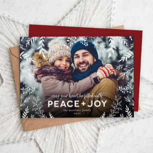 Peace and Joy Botanical Overlay Photo Holiday Card