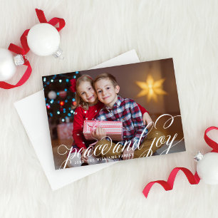Peace and Joy Elegant Script Photo Holiday Card