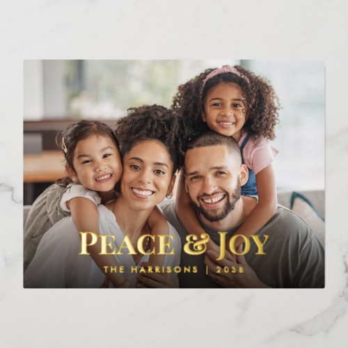 Peace And Joy Family Photo Christmas Foil Holiday Postcard