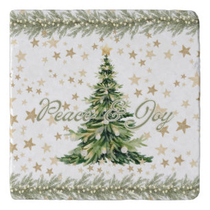 Peace And Joy Green Christmas Tree  Trivet