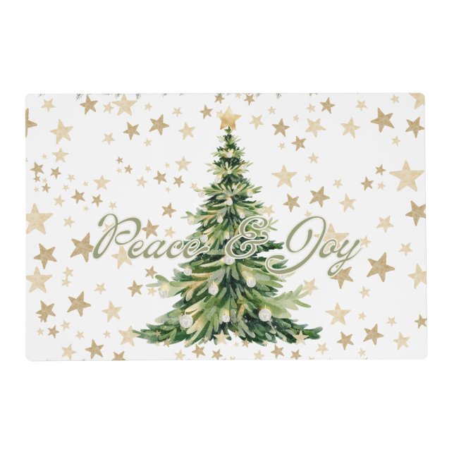Peace And Joy Green Gold Christmas Tree Placemat (Front)