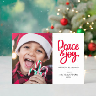Peace And Joy Happy Holidays Simple Photo Custom Letterpress Photo Cards