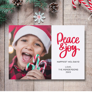 Peace And Joy Happy Holidays Simple Photo Custom Letterpress Photo Cards