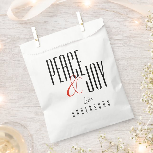 Peace And Joy Minimalist Black White Christmas Favor Bag (Clipped)