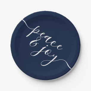 Peace And Joy Modern Blue And White Christmas Paper Plates