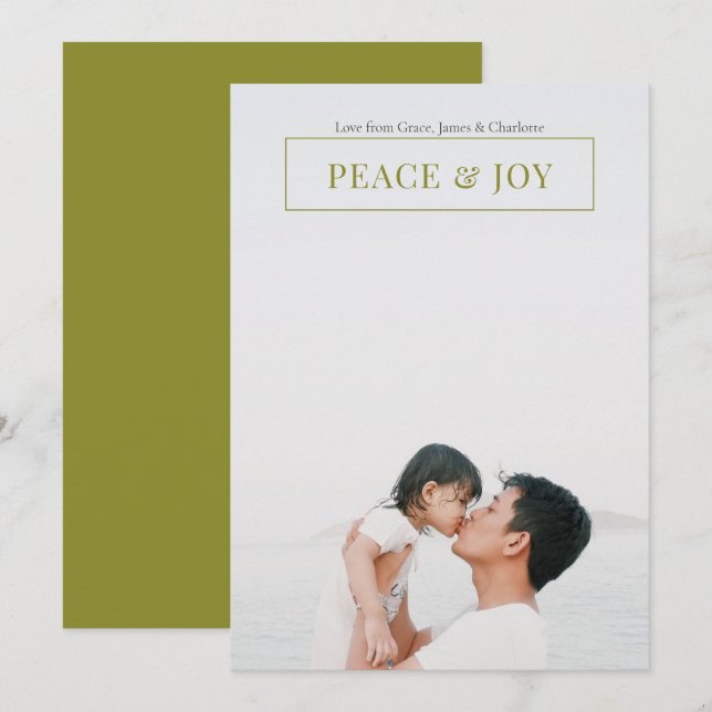 Peace And Joy Modern Christmas Green Card (Front/Back)