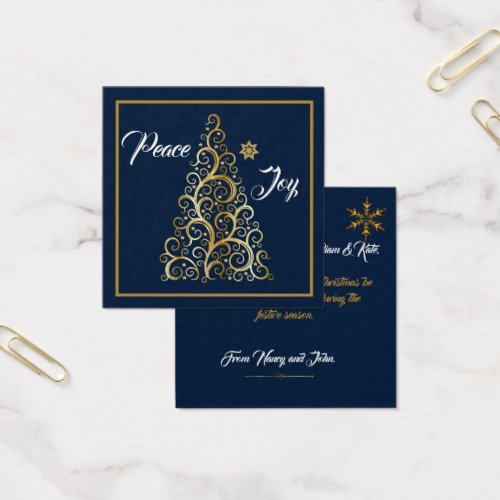 Peace and Joy Navy and Gold Flat Greeting Card
