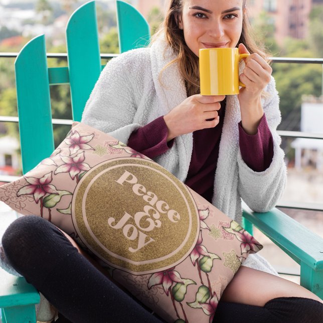 Peace and Joy Pink Poinsettia Christmas Accent Pillow (Peace and Joy Pink Poinsettia Christmas Accent Pillow.)