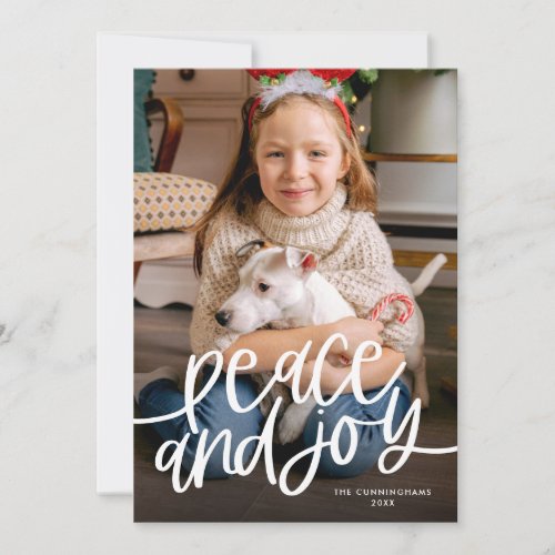 Peace and Joy Script Photo Flat Holiday Card