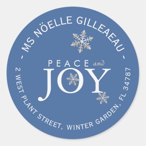 PEACE and JOY Snow_Covered Snowflakes Sky Blue  Classic Round Sticker
